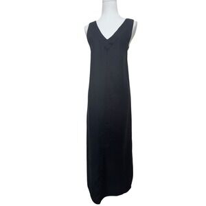 Dkny | Dresses | Dkny 0 Linen Vneck Maxi Dress Small Black Side Slits At  Hem Resortwear New | Poshmark